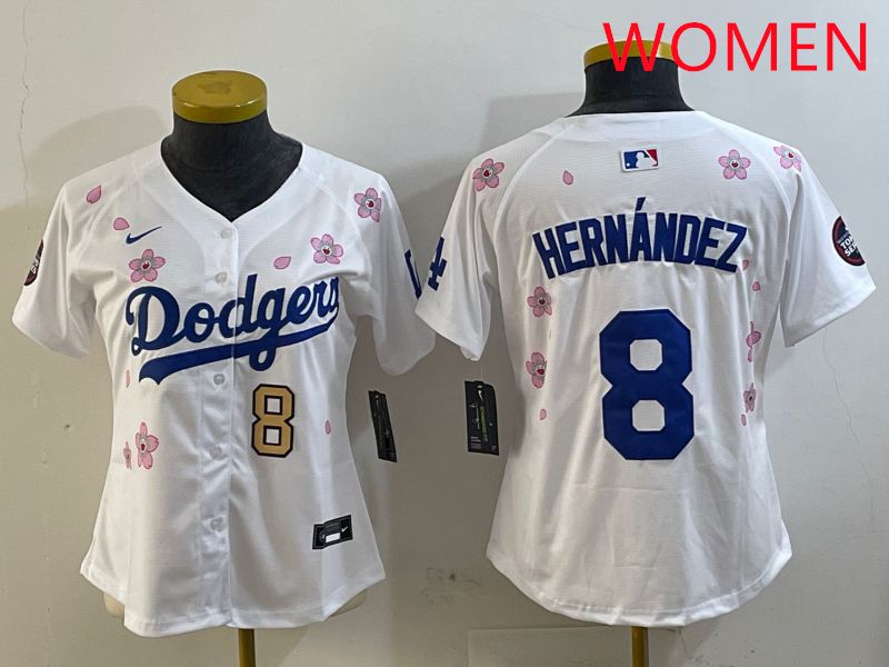 Women Los Angeles Dodgers 8 Hernandez White Sakura Edition 2025 Nike MLB Jersey style 4